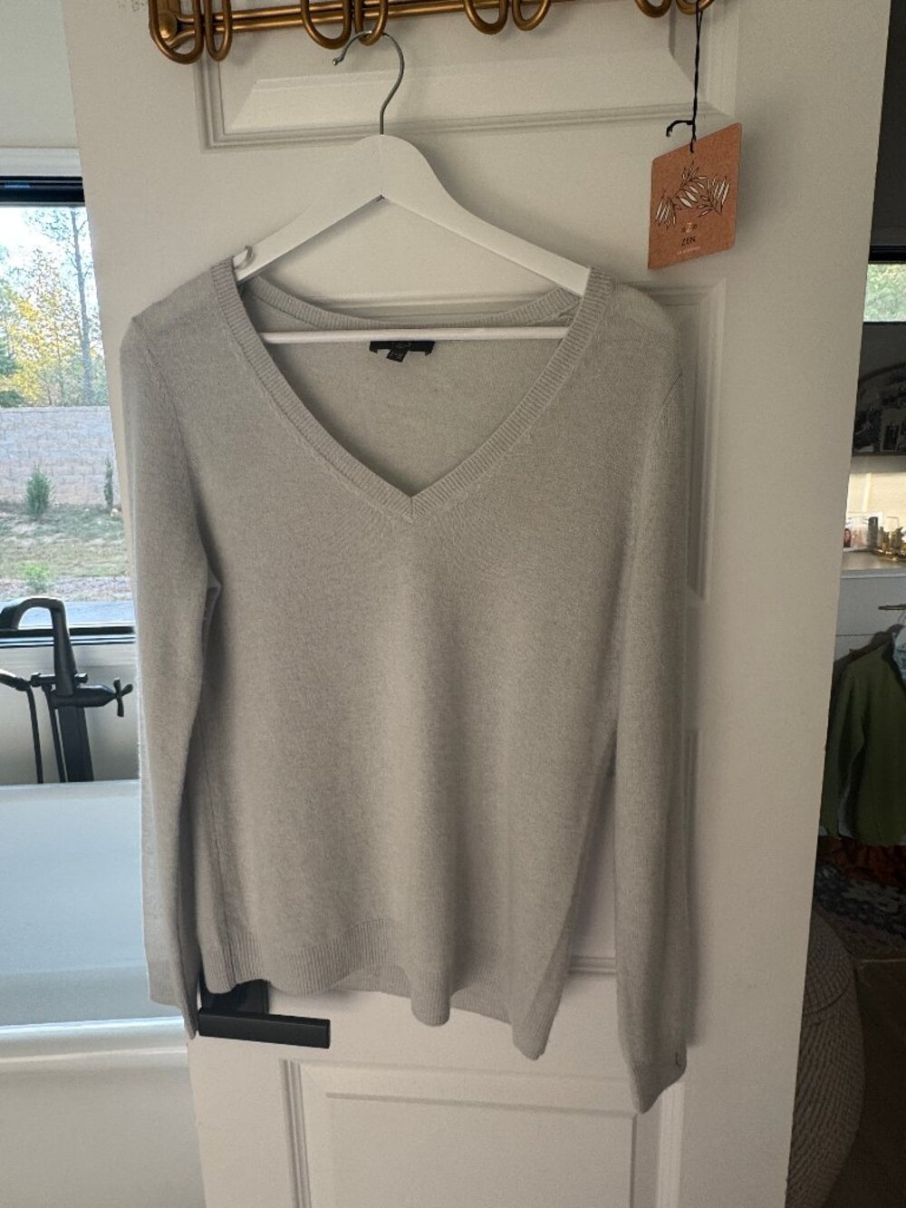 1.2.3 Paris 100% Cashmere V-Neck Sweater S Light Heather Gray French 38